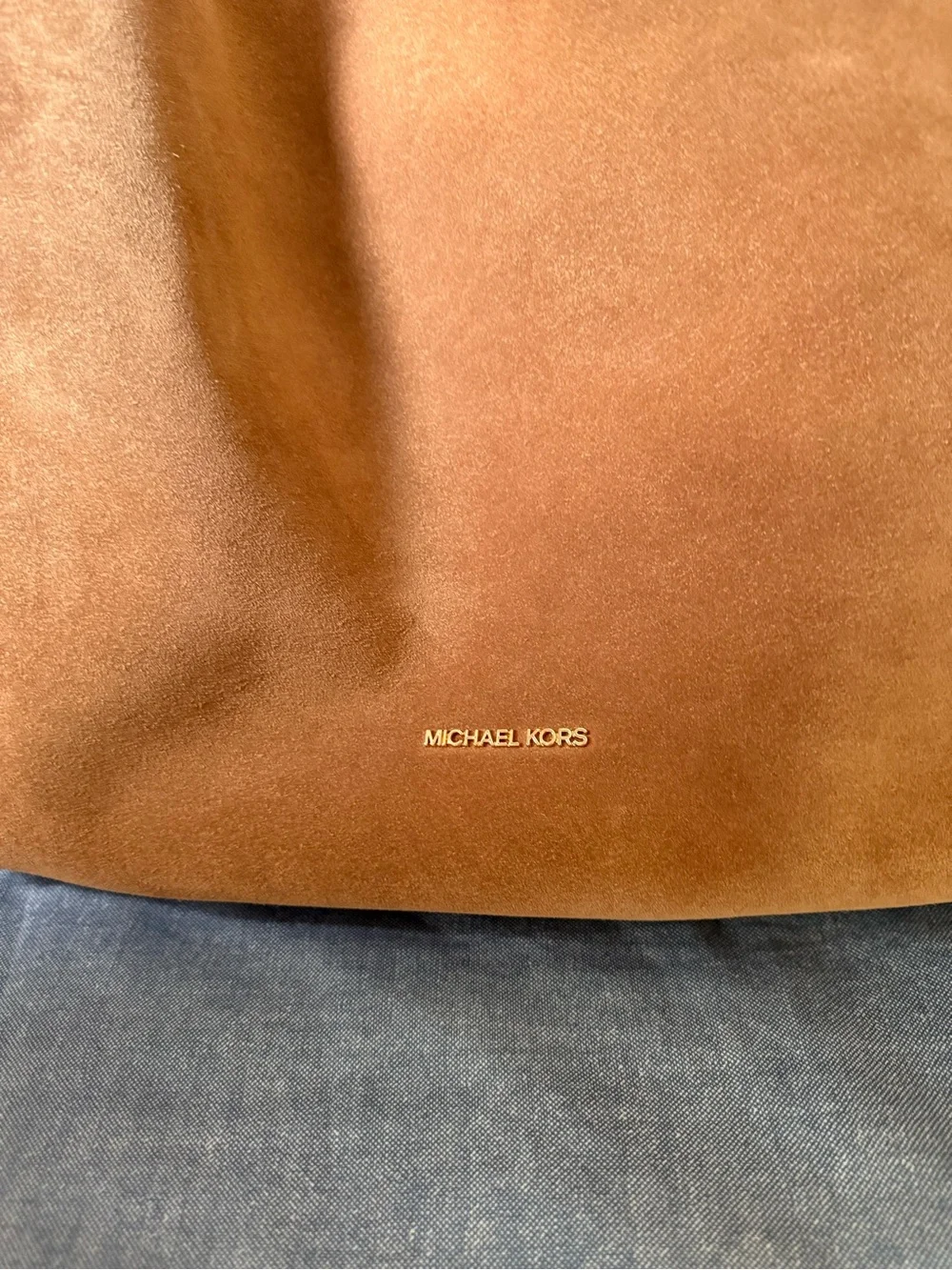 Michael Kors Brown Suede Shoulder Bag with Gold Hardware
